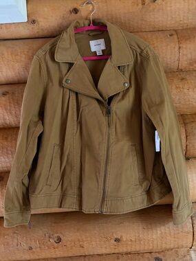Old Navy Women's Tan Utility Moto Jacket Zipper on cuffs